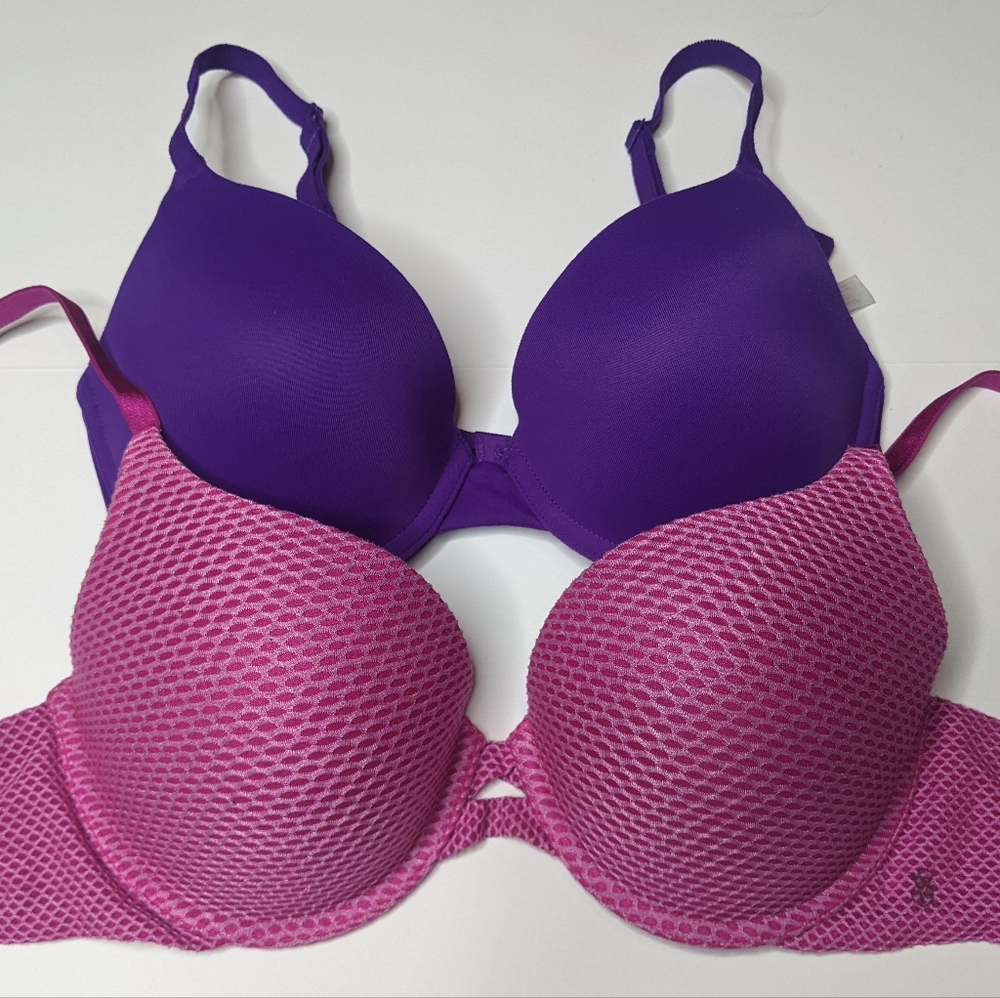 PINK Victoria's Secret 34C LOT OF 2 PUSH UP PURPLE SOLID / PERFECT SHAPE PINK - Picture 1 of 4